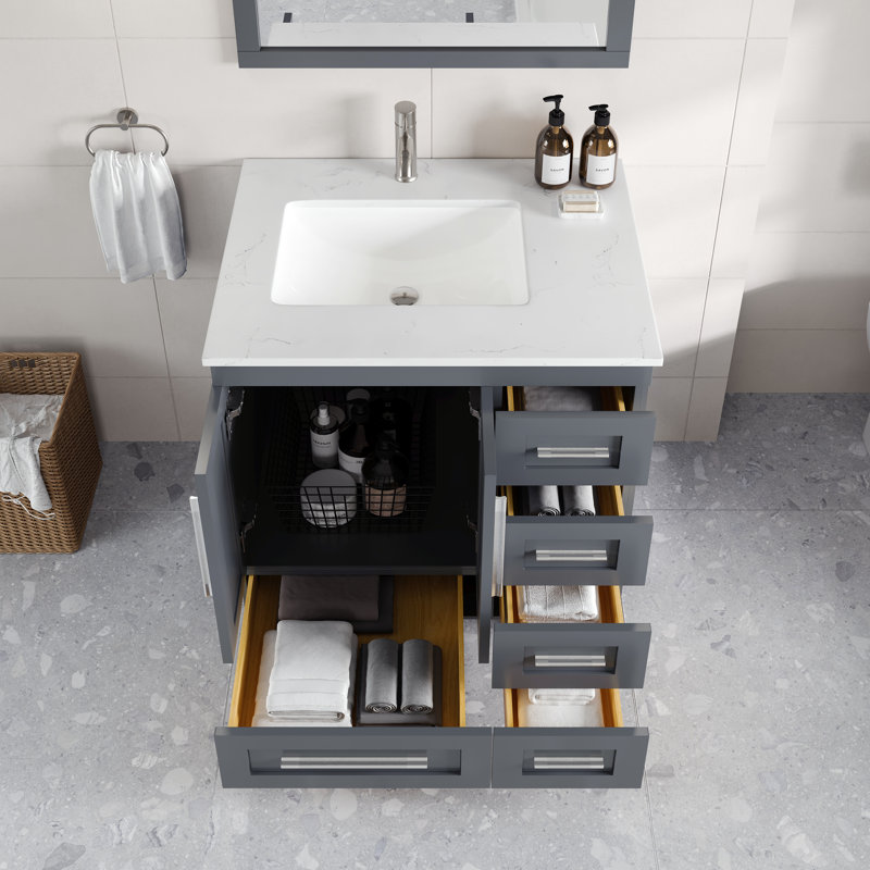 Loon 30 In. Dark Gray Single Sink Bath Vanity With Carrara Quartz Top And Undermount Porcelain Sink, Dark Gray