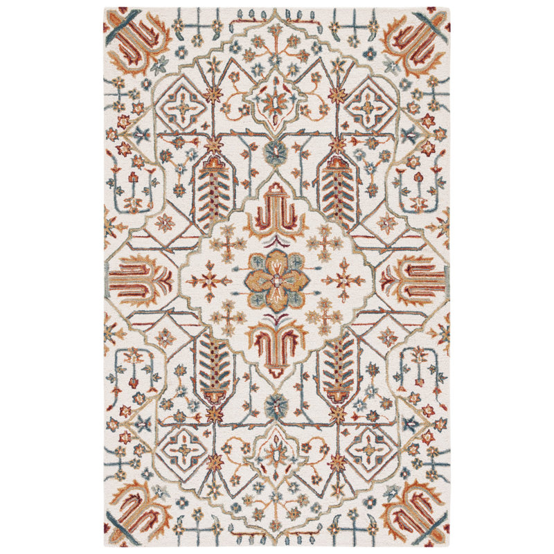 Wahcheechee Southwestern Hand Tufted Wool Area Rug in Ivory/Yellow/Red, Rectangle 5' x 8'