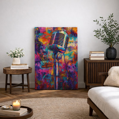 Colourful Abstract Microphone Music Artwork, Living Room Pictures, Framed Canvas Giclee Print Wall Art
