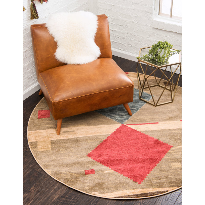 Tapis brun clair tissé à la machine Abrigail, Rond 8 pi