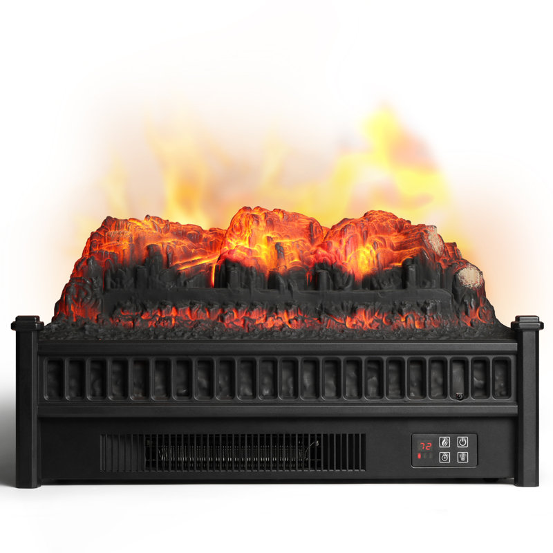 TURBRO 23" Electric Fireplace Logs, Realistic Pinewood Ember Bed, Thermostat, Timer, Remote Control, 1400W, Black