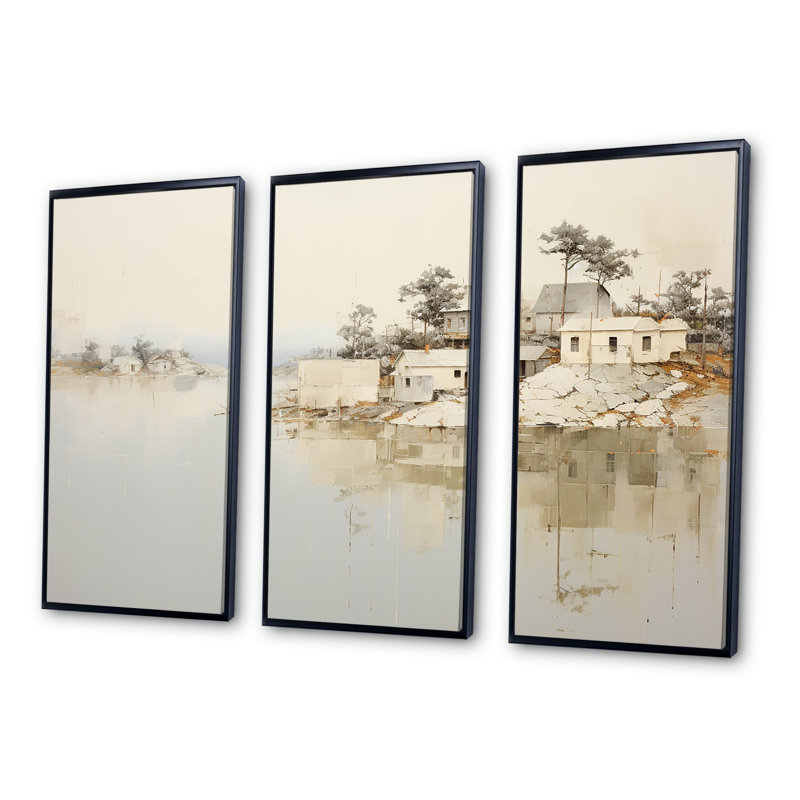 «Lakehouse Tranquility - Lakes Lakehouse», ensemble d'art sur toile, Cadre flottant noir, H 28 po x l 36 po x P 1 po