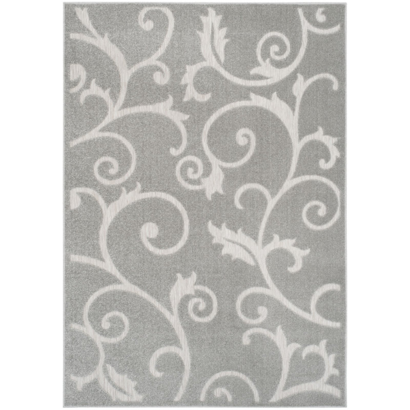 Tapis intérieur / extérieur à motif floral gris Bryan, Rectangle 6 pi 7 po x 9 pi 6 po
