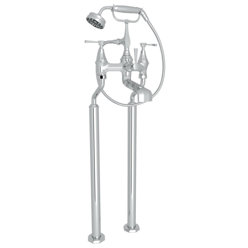 Deco Exposed Floor Mount Tub Filler, Lever Handle, Polished Chrome