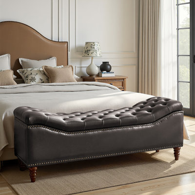 Zona 59"W Traditional Faux Leather Tufted Upholstered Storage Bench with Soild Wood Legs and Nailhead Trim