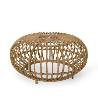 Ottawa Coffee Table-Bohemian Faux Rattan Weave Accent Table For Indoor Outdoor Use, Handcrafted Round Side Table For Living Room, Patio, Garden,Light Brown Color