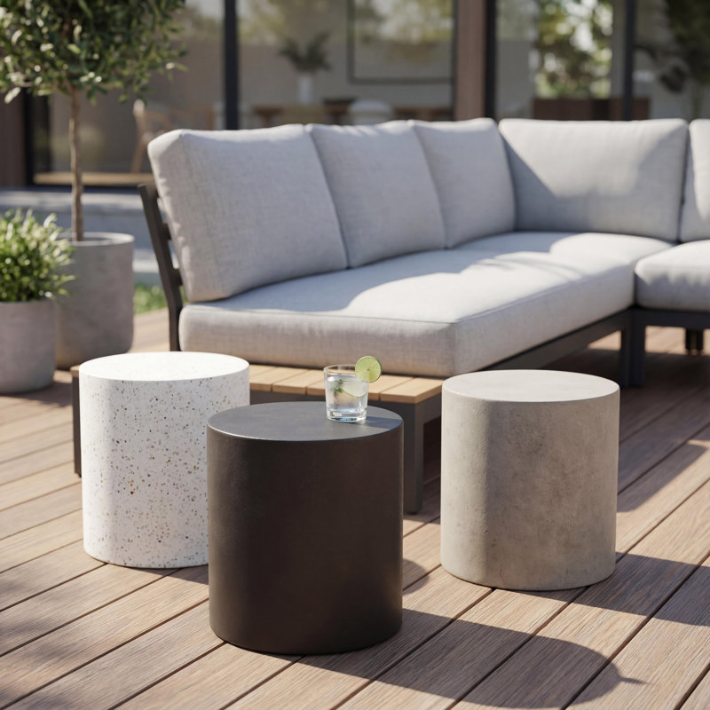 Kareen Concrete Pedestal End Table, 15.75" H x 15.75" W x 15.75" D, Dark Gray