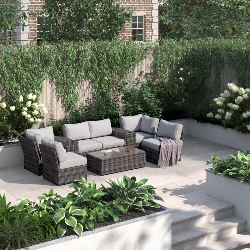 Elodie Wicker Fully Assembled 6 - Person Seating Group with Cushions