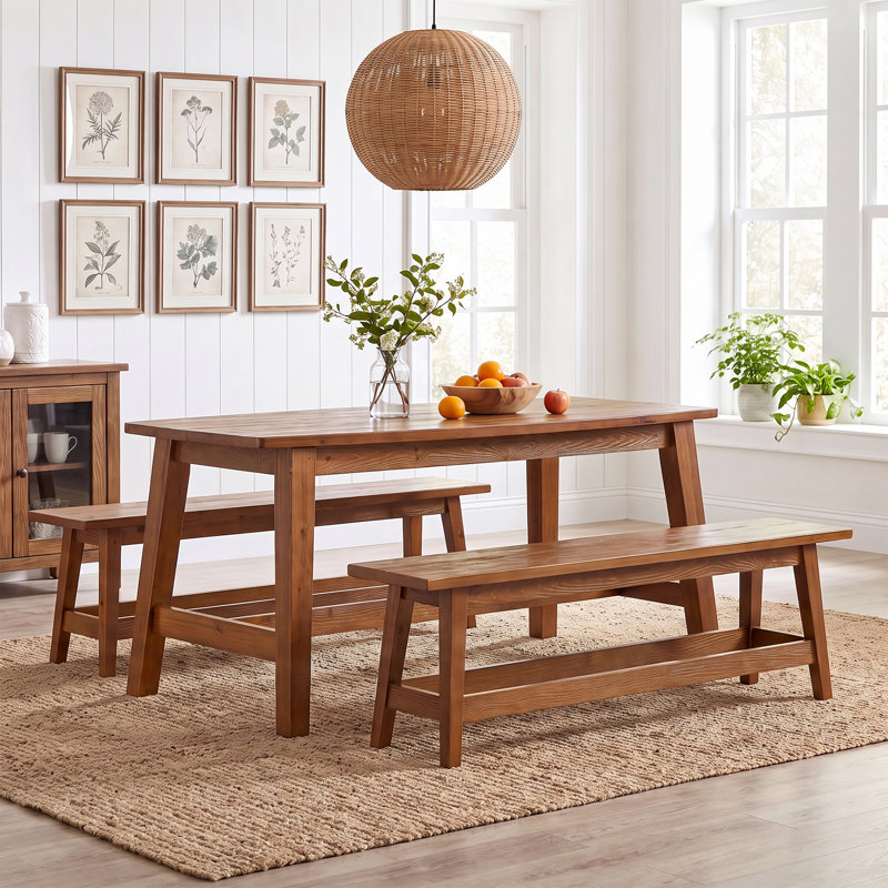 Ensemble de table de salle à manger en bois massif 55,11 po avec 2 bancs, ensemble de table de cuisine pour 4 personnes