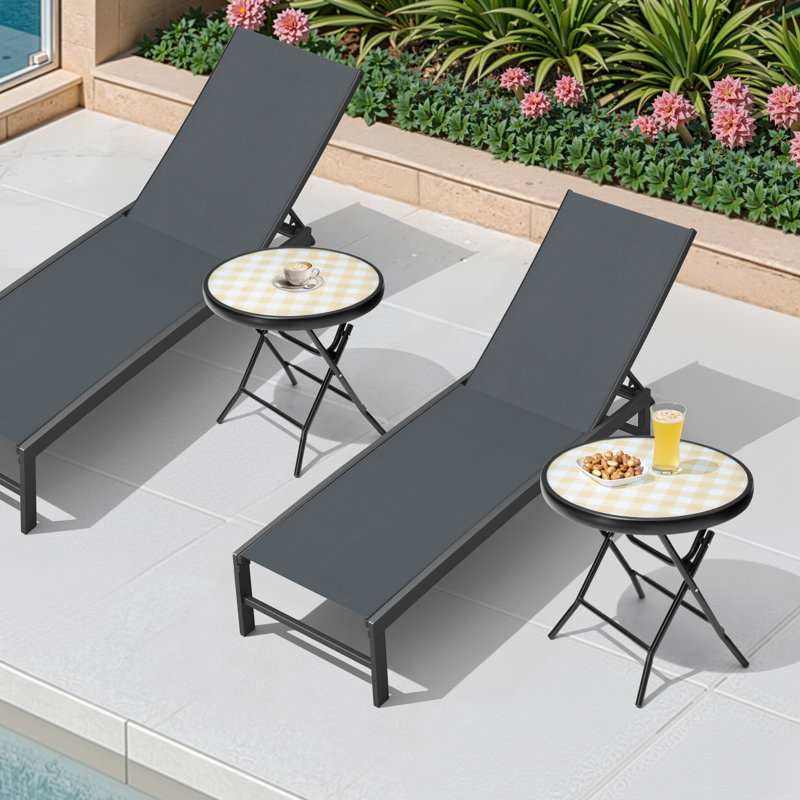 Folded Glass Round Outdoor Side Table, Yellow/White, 2