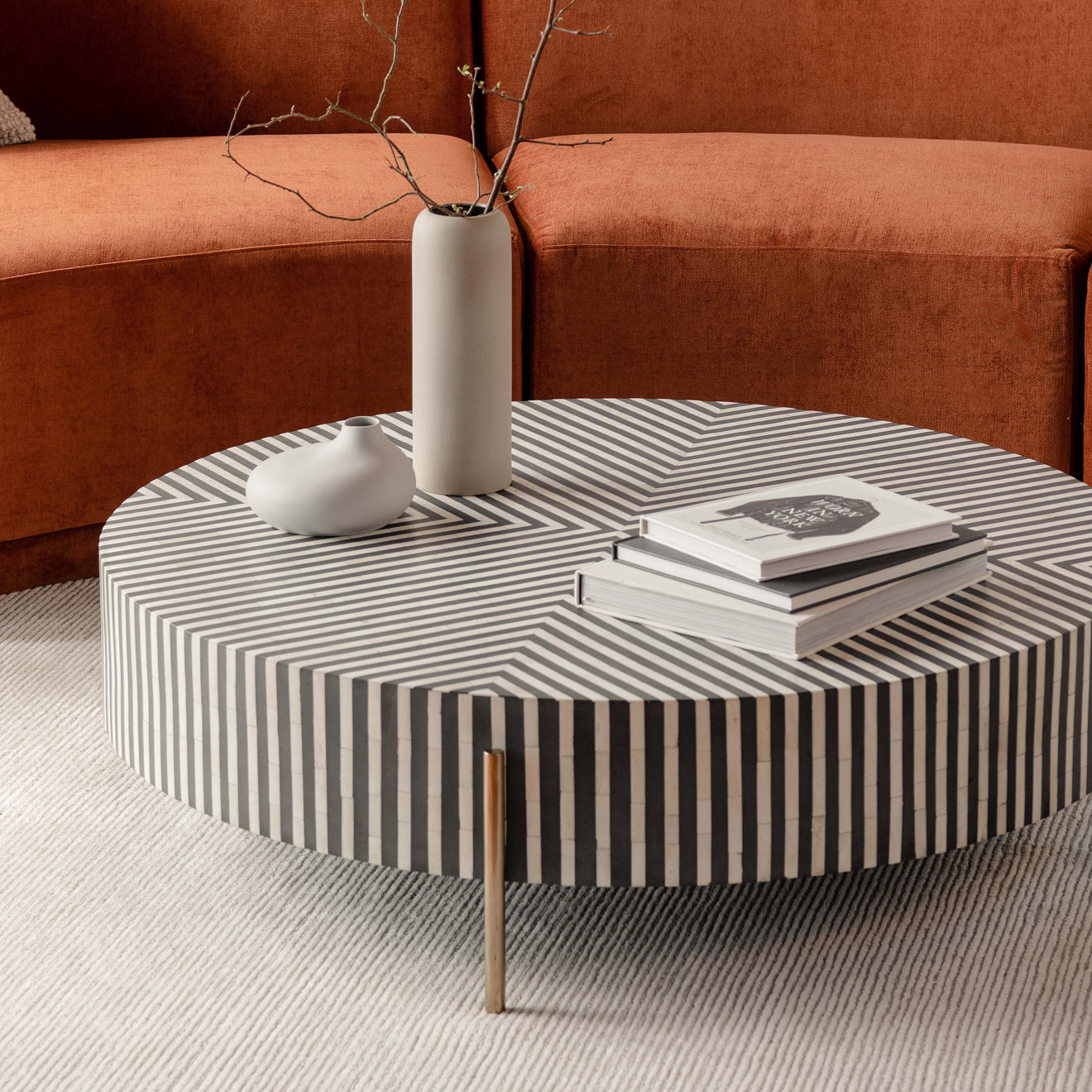 Bron Bone Inlay Coffee Table, 12" H x 48" L x 48" W