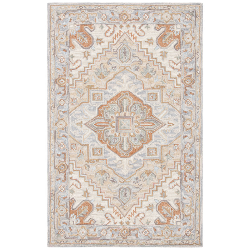 Falman Hand Loomed Wool/Cotton/Latex Oriental Rug in Gray/Beige, Rectangle 5' x 8'
