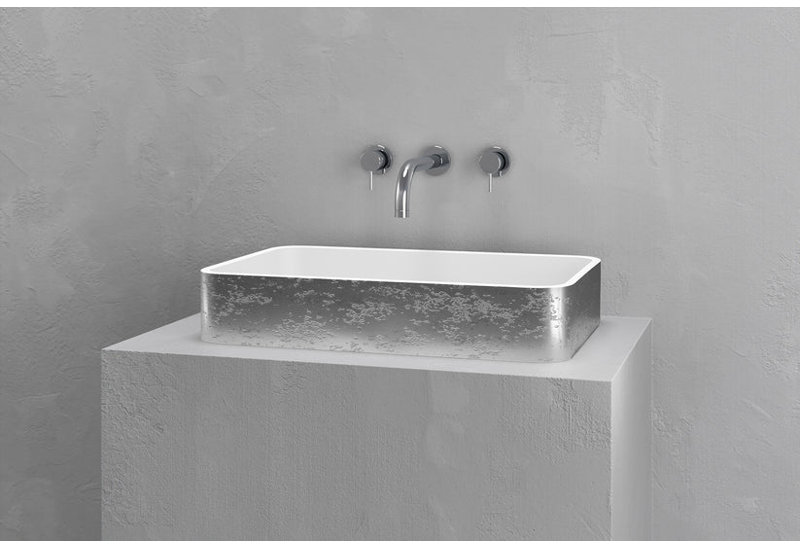 Vast Studio Aged Rectangular Countertop Bathroom Sink, Silver/White