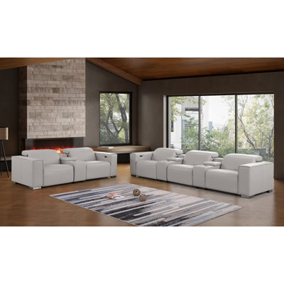 Ensemble luxueux de canapé modulaire inclinable électrique avec console 8 pièces - Cuir véritable avec appuis-tête électriques