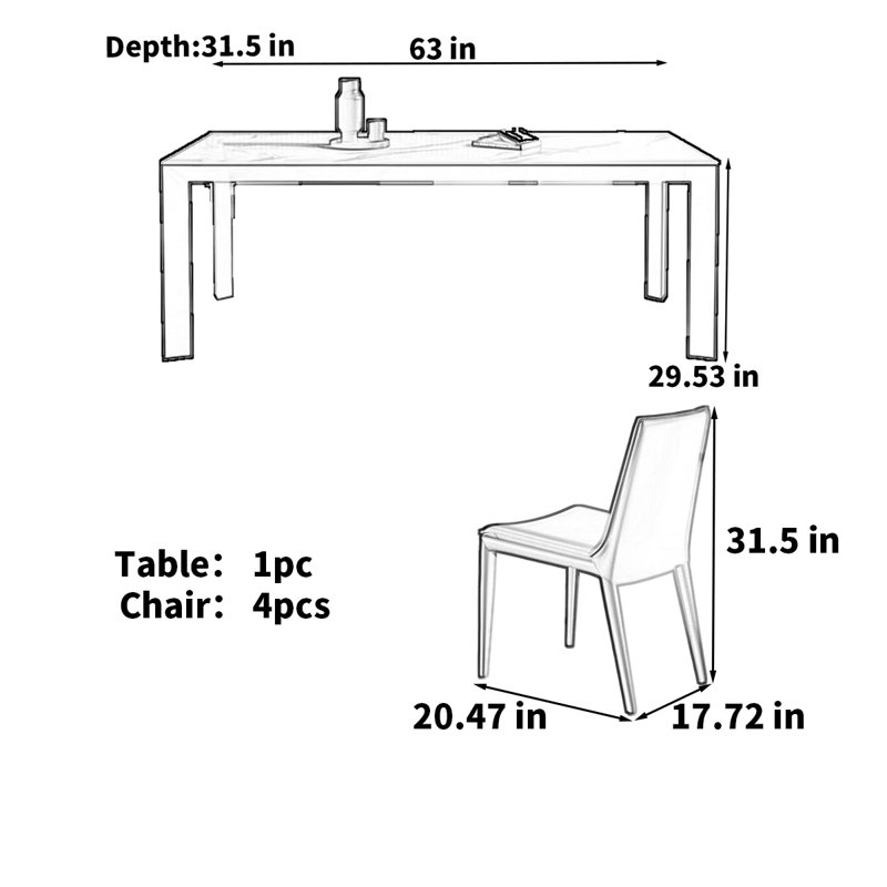 Minimalist rectangular rock plate dining table, 29.53”H x 63.00”L x 31.50”W