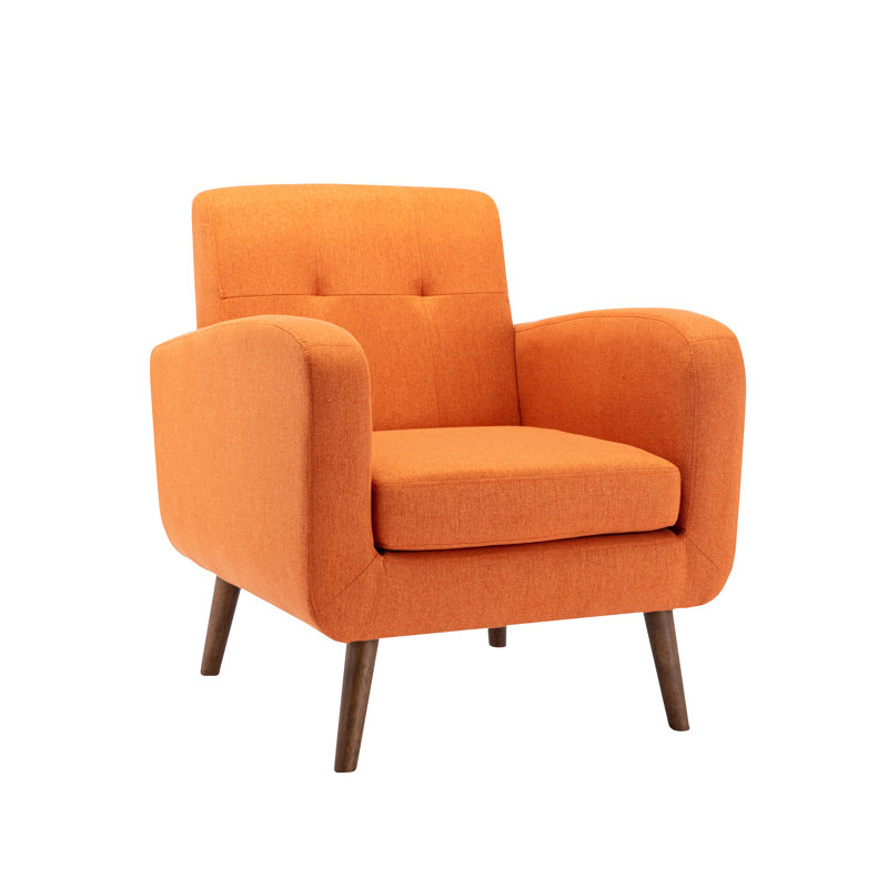 Jonoah Fabric Accent Chair with Rubberwood Legs, Orange Polyester Blend
