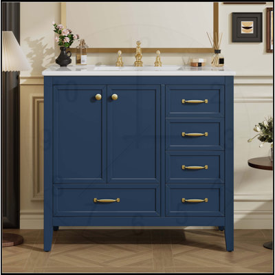 36 Inch Bathroom Vanity with Sink, Soft-Closing Door, 4 Drawers, Solid Wood Frame, Elegant and Functional Bathrooms