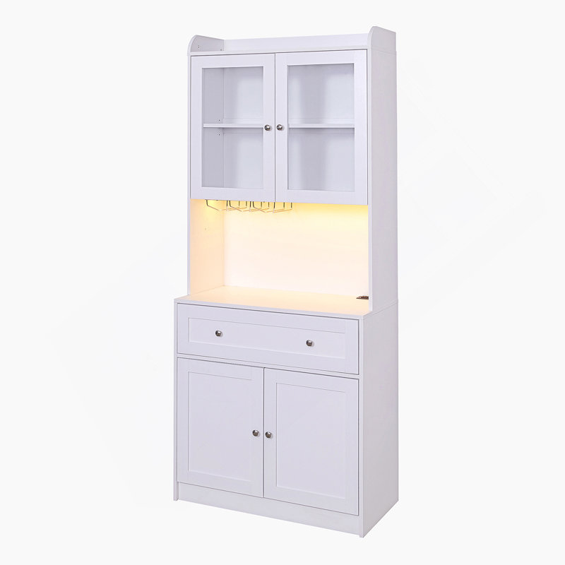 LED Coffee Bar Cabinet with Storage and Glass Holder