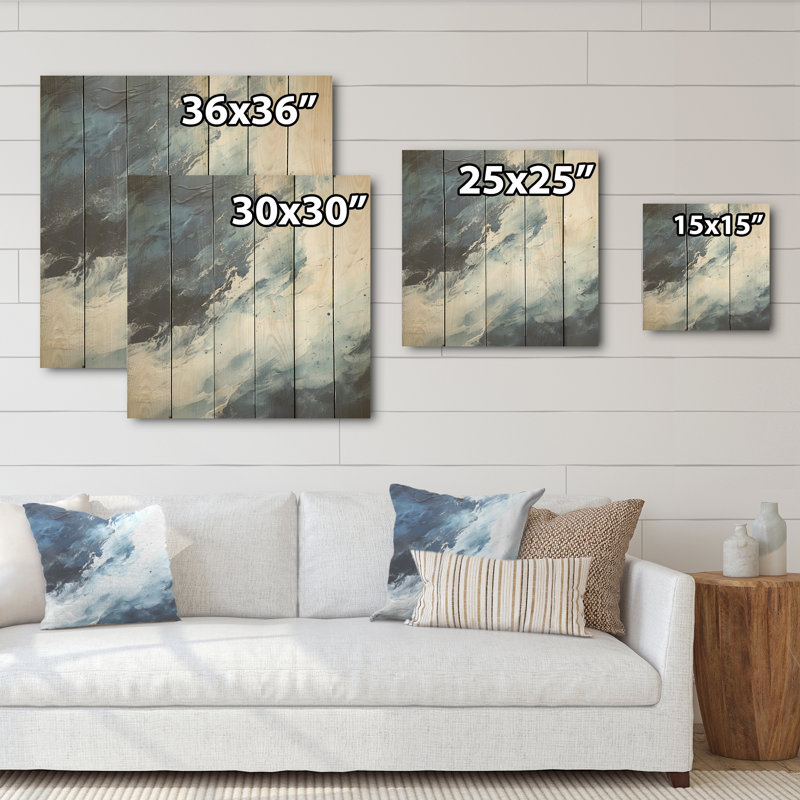 Minimalisme, peinture noire et bleue, vague I - art mural en bois côtier sur bois de pin naturel, H 25 po x l 25 po