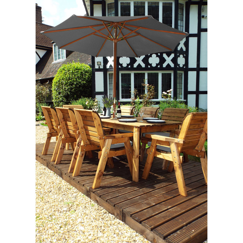 Finney 8 - Person Wood Patio Dining Set with Rectangular Table , Cushions Included, Grey