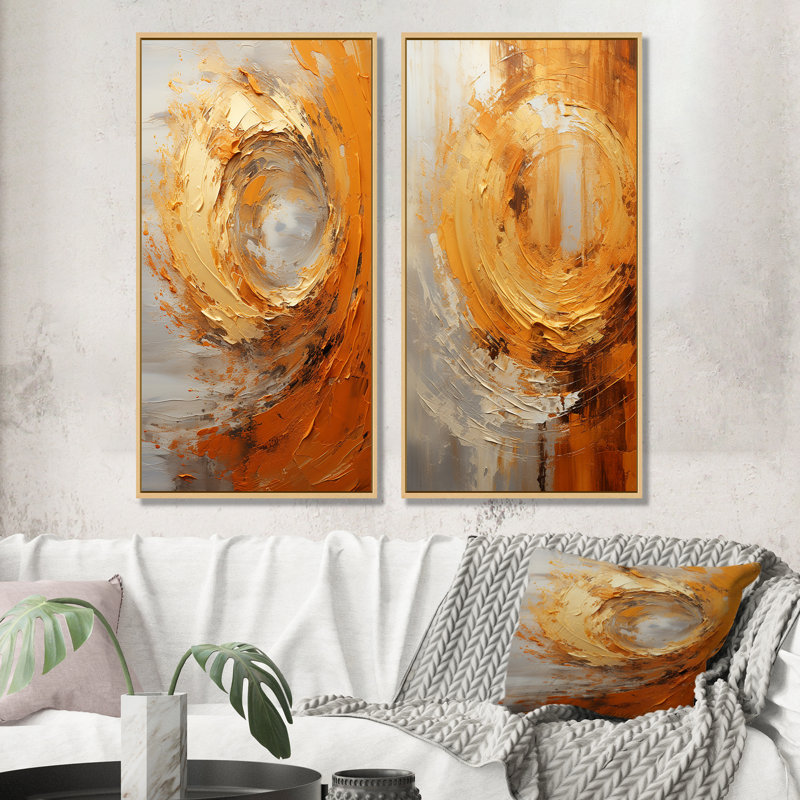 Merrick - Ensemble de 2 reproductions d'art abstrait spirales murales, Encadrement brun, H 40 po x l 41 po