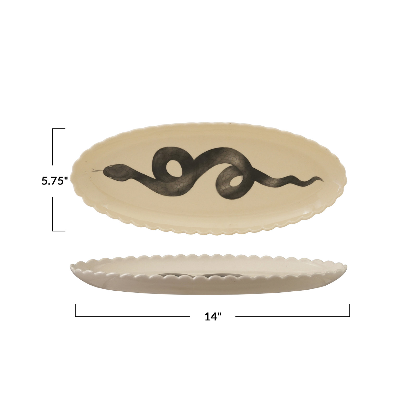 Oval Stoneware Scalloped Platter With Snake