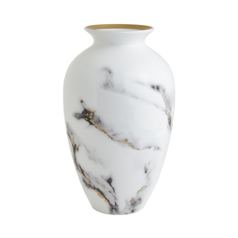 Vase de table Venice, Blanc / Doré, 12" H x 4" W x 4" D