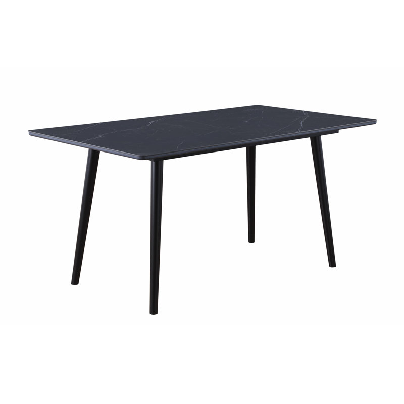 Stone Top Metal Base Dining Table, Black