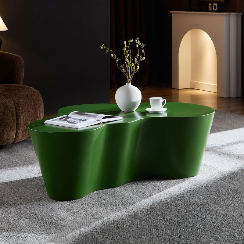 Table basse de 50 po de forme unique en fibre de verre robuste pour salon sans assemblage, Vert
