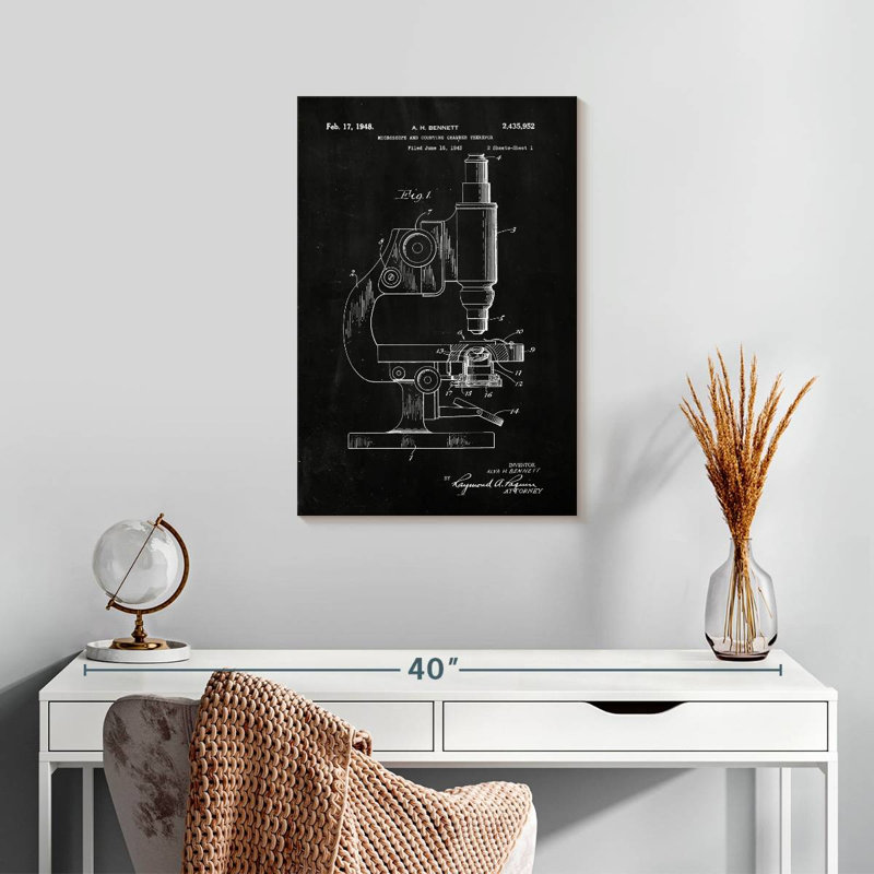 Microscope and Counting Chamber BW Patent, 24" H x 16" W