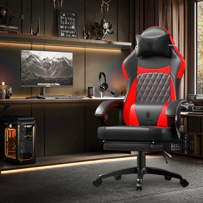 Fauteuil de jeu ergonomique avec coussin à ressorts ensachés et soutien lombaire à massage - Chaise d'ordinateur de bureau à haut dossier avec repose-pieds pour adultes, capacité de 300 lb, conception en cuir