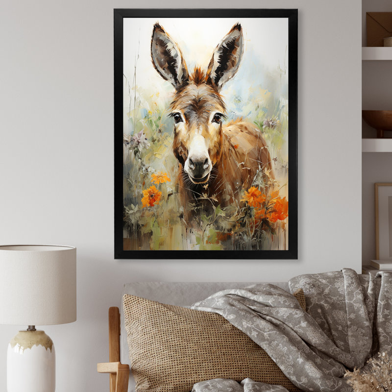 Donkey Flower Meadow - âne, art mural, Cadre photo noir, H 32 po x l 24 po x P 1 po