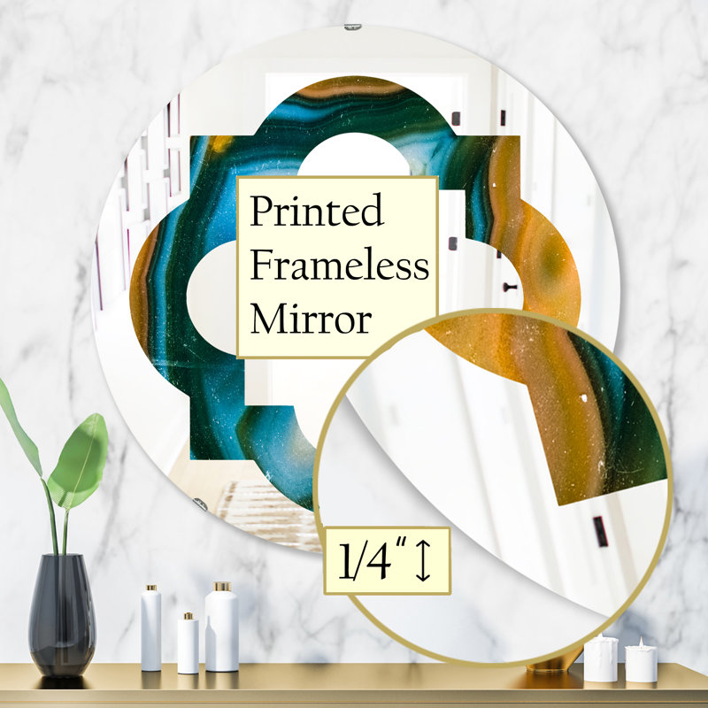 Miroir mural éclectique, H 31,5 po x l 31,5 po, Motif d'agate coloré quadrilobe