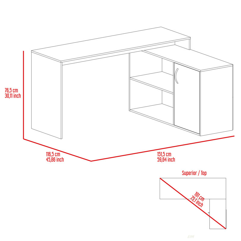 2-Shelf L-Shaped Writing Desk, Light Oak, 30.07" H x 45.82" W x 59.67" D