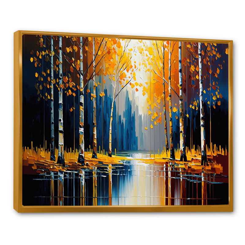 «Path Into the Yellow Forest V», reproduction sur toile, H 24 po x l 32 po x P 1 po, Cadre flottant doré