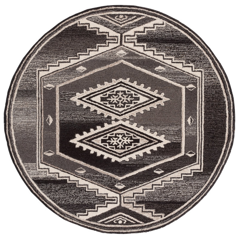 Tapis marocain en laine / coton touffeté à la main Kenya Kenya brun / ivoire, Rond 6 pi