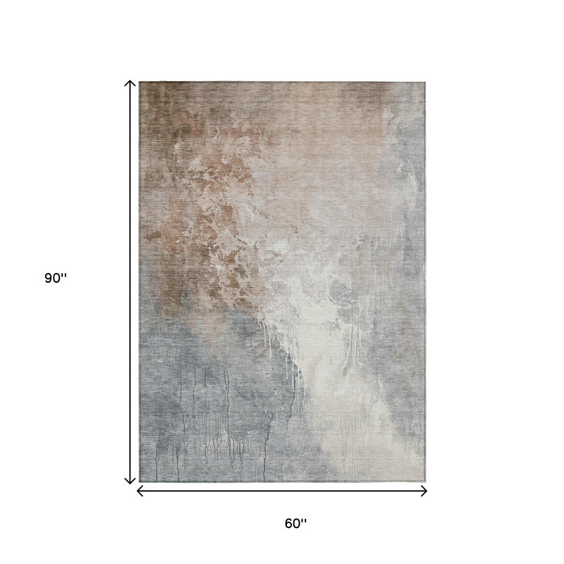 Tapis intérieur lavable abstrait rouille et gris 5 pi x 8 pi