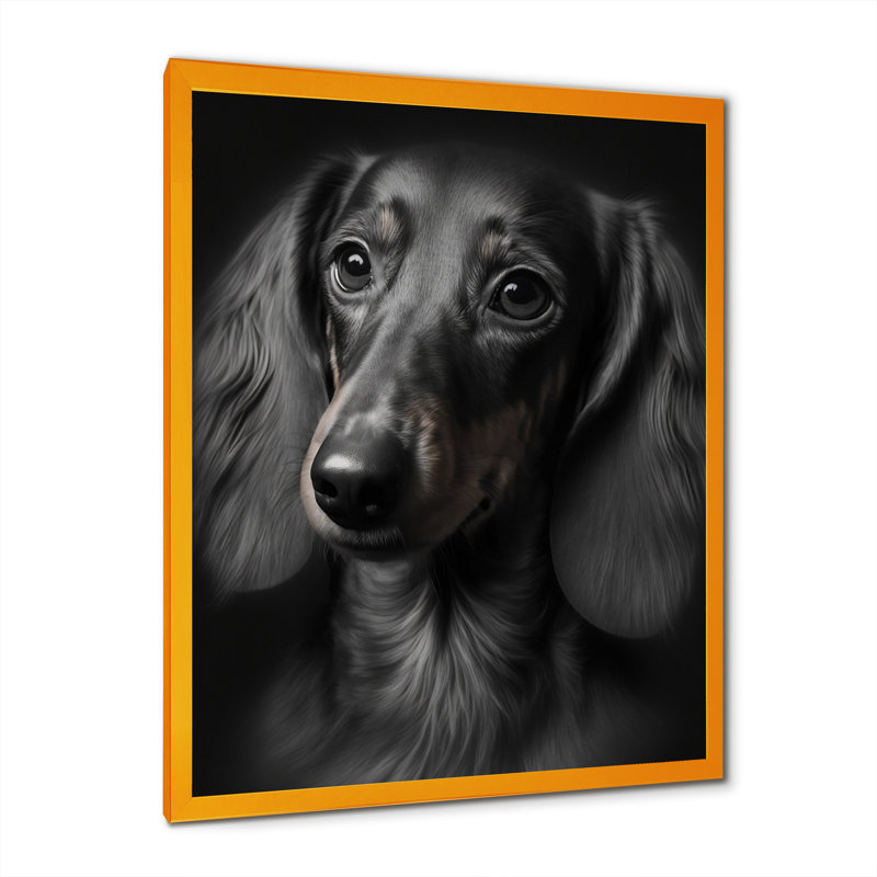 «Moices Portrait Of A Black Dachshund II», reproduction sur toile, H 32 po x l 16 po x P 1 po, Cadre photo doré