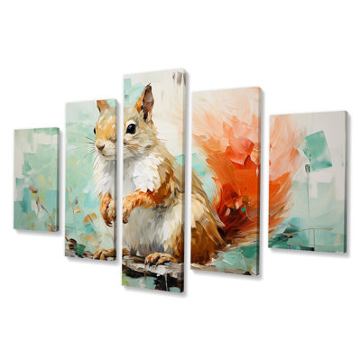 Pink And Green Squirrel Blooming V - Squirrel Multipanel Wall Art