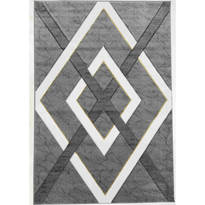 Abstract Thick Area Rug Hand Carved Modern Geometric Carpet Design 8855 Grey 5X7