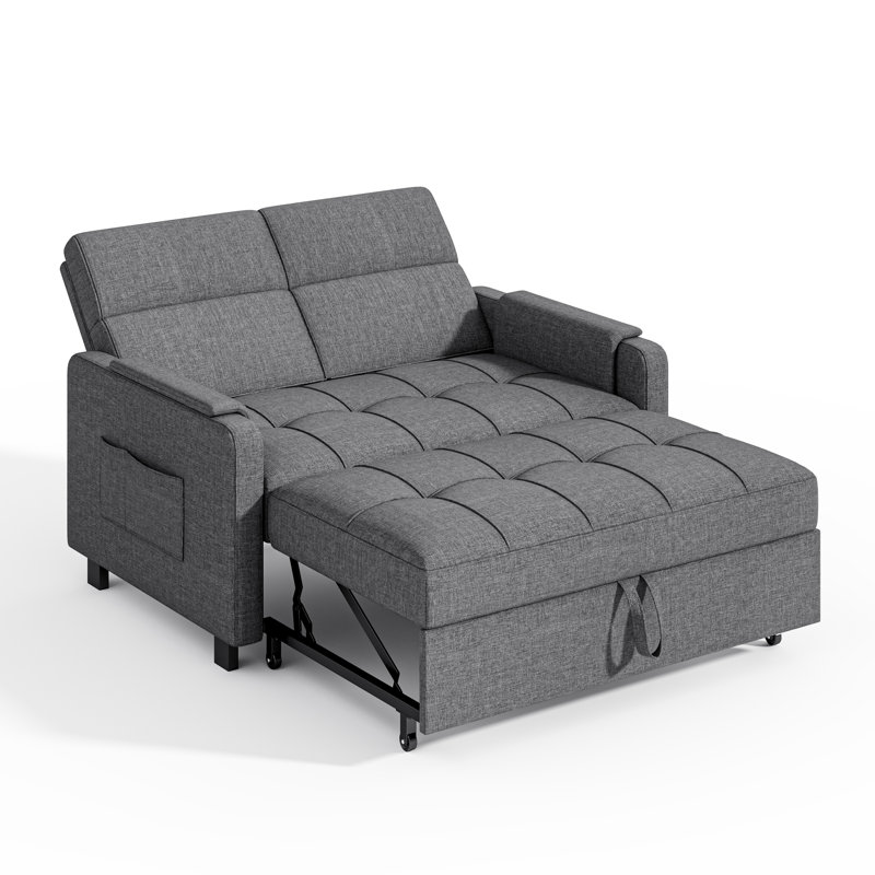 Modern 3-in-1 Pull-Out Sleeper Sofa, Convertible Upholstered Sofa Bed with Reclining Back and Side Pockets, Comfy Love Seat for Small Apartments