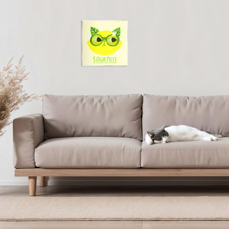Plaque murale Sourpuss Lemon Cat, design par Angie Rozelaar