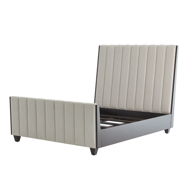 Channel Upholstered Bed, King, Light Gray