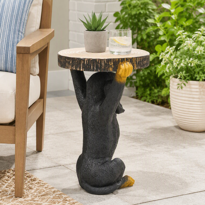 Table d'appoint piédestal Chien Noir Peint à la Main, Tabouret Sculpture MGO, Élément intérieur/extérieur