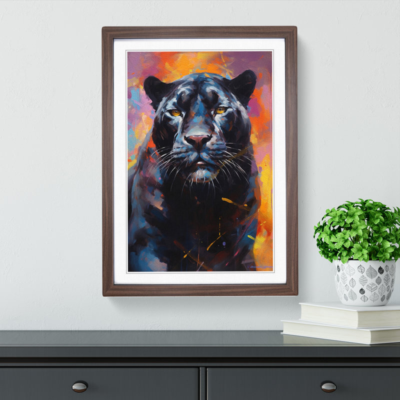 Panther Gestural Art - Framed Print, 64cm H x 46cm W x 2cm D, Walnut Framed