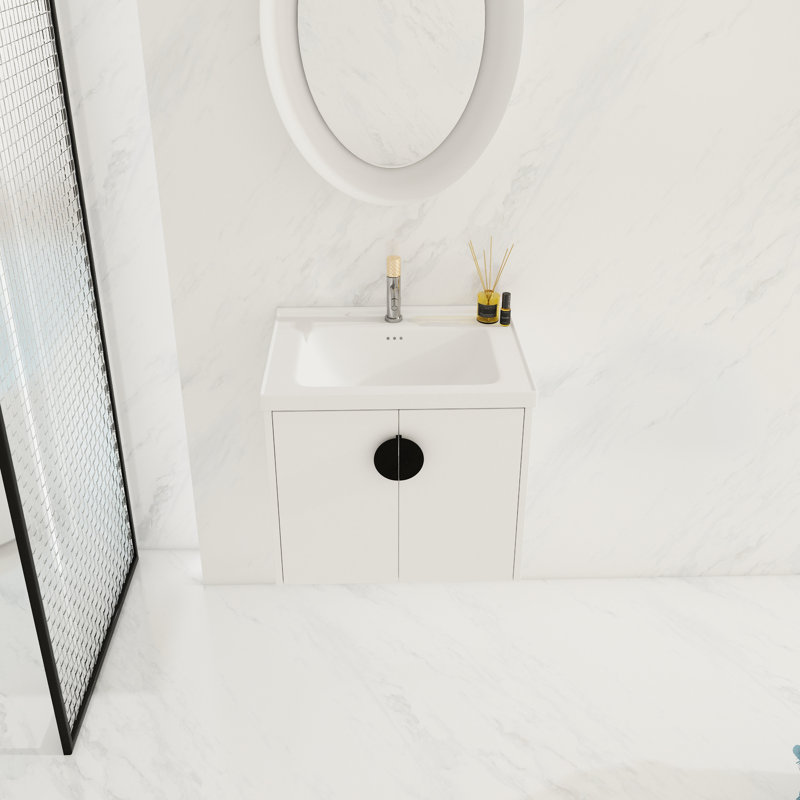 Meuble-lavabo mural 24 po avec lavabo mural 24 po à fermeture douce, Blanc, H 20,32 po x l 23,09 po x P 18,93 po
