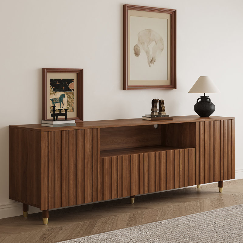 Meuble télé 70,87 po de style Mid-Century moderne, pouvant accueillir un téléviseur de 75 po ou moins, console multimédia avec rangement spacieux et pieds surélevés