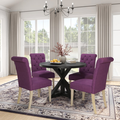 August Grove® Coit 5-Piece Dining Set, Cross-Buck Round Table With 4 Tufted Chairs