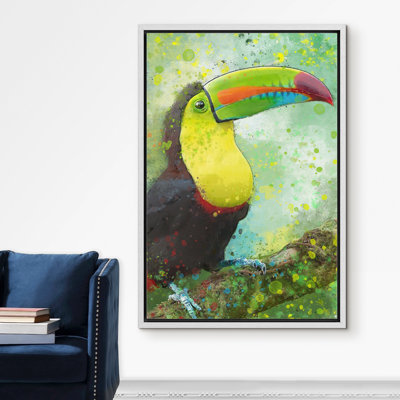 Signe, reproduction d'art sur toile encadrée, toucan tropical, profil latéral, oiseaux, faune, art moderne, rustique, coloré, multicolore ultra pour le salon, la chambre à coucher,