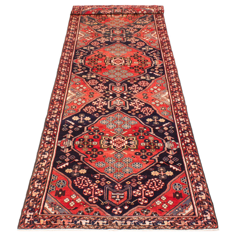 Tapis rouge en laine noué à la main 4 pi 1 po x 12 pi 11 po Anadol